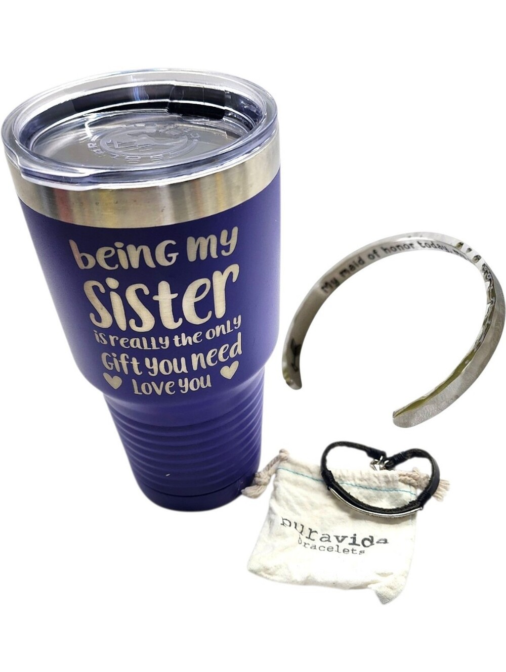 3pc maid of honor/Sister Pura Vida bracelet & cup gift set